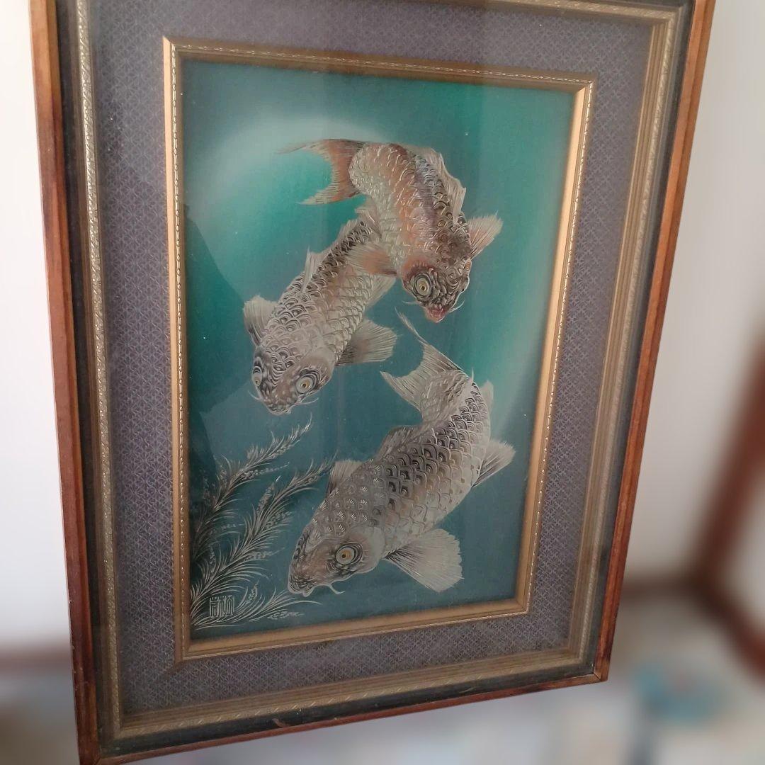 鯉の日本画 木製フレーム