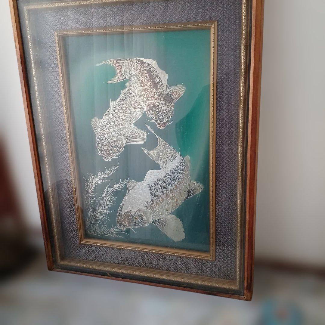 鯉の日本画 木製フレーム