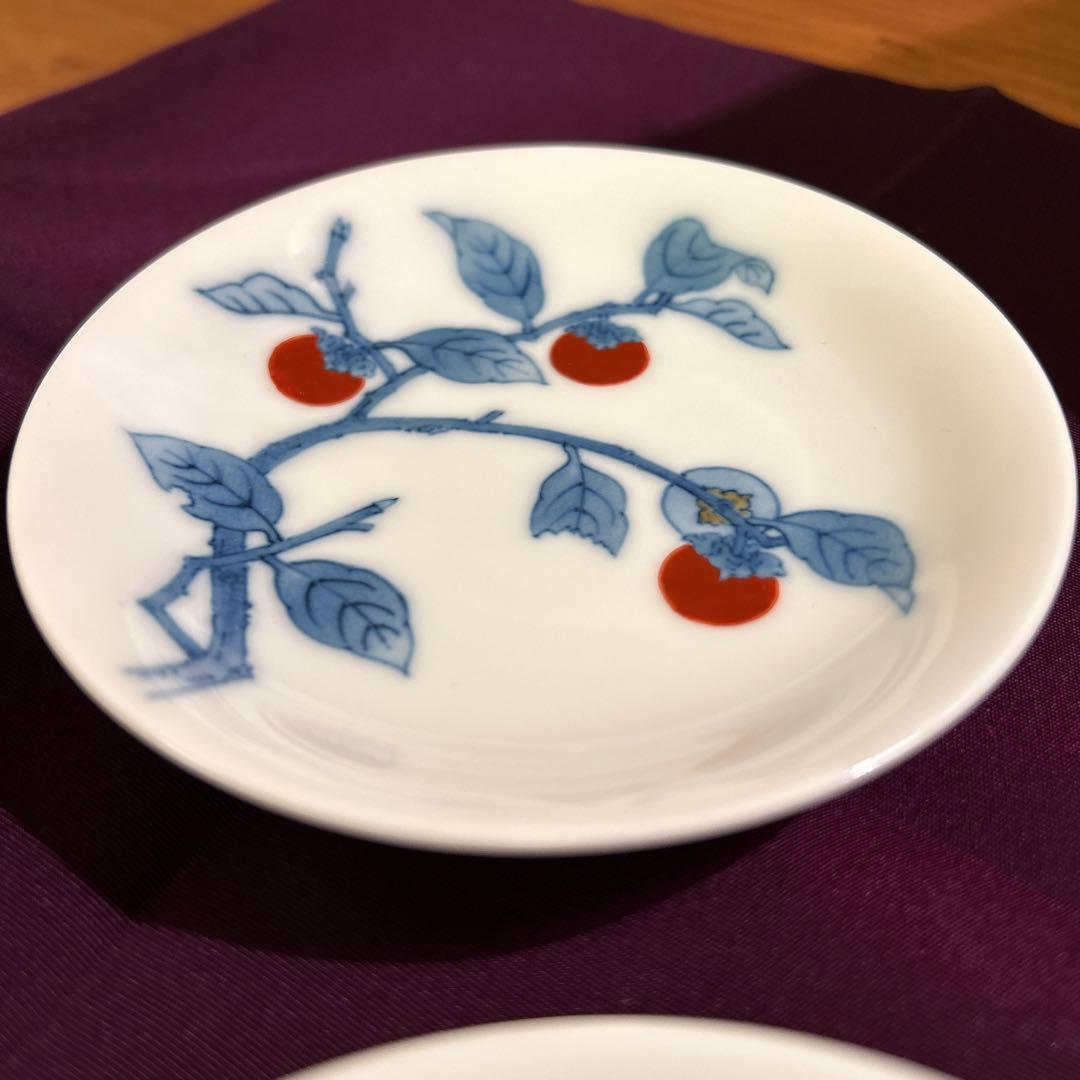 十五代 柿右衛門 染錦 柿文 皿 (小皿) 3枚 共箱