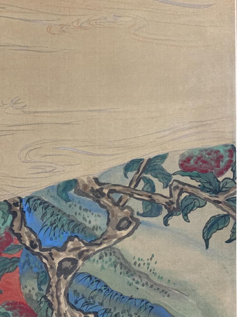 椿椿山 舞鶴旭日香海桃秀 絹本 肉筆 掛軸 南画家 渡辺崋山師事 7548