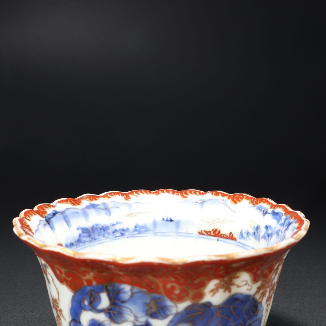 伊万里金襴手花図大向付∅13㎝　骨董　古伊万里　R0286w2ダH