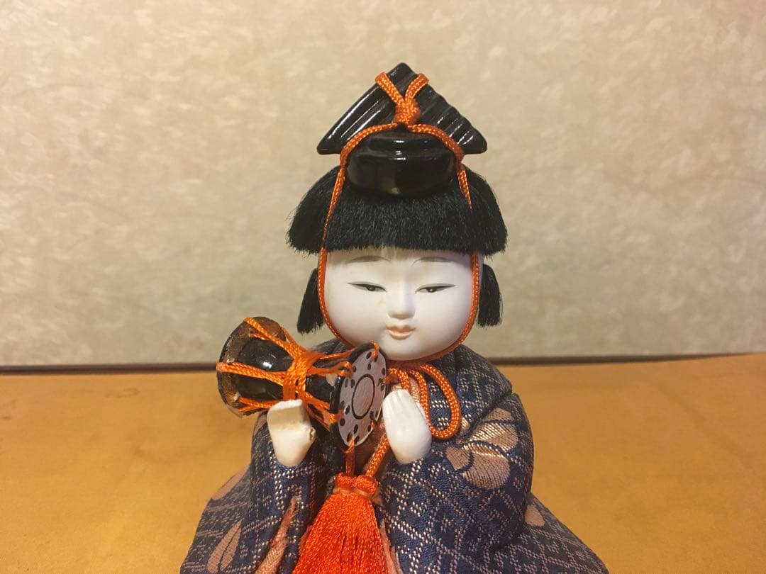 木目込雛人形　人間国宝　原米州作　5人囃子　 オレンジと青の模様
