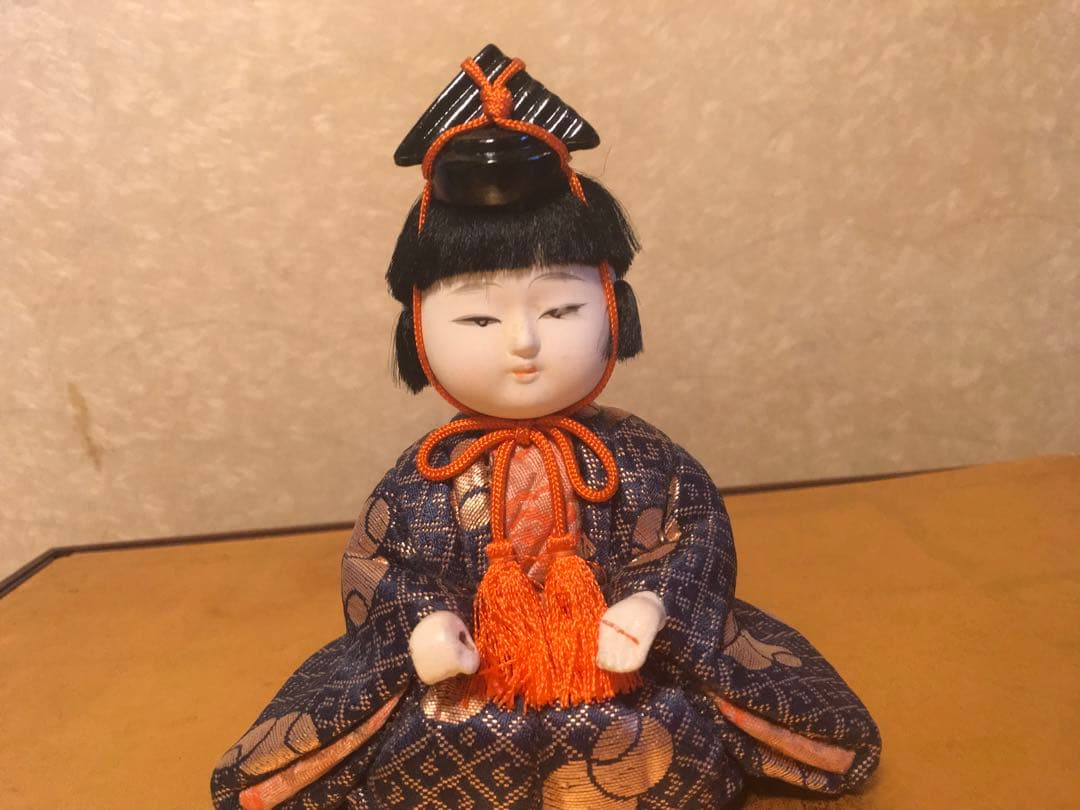 木目込雛人形　人間国宝　原米州作　5人囃子　 オレンジと青の模様