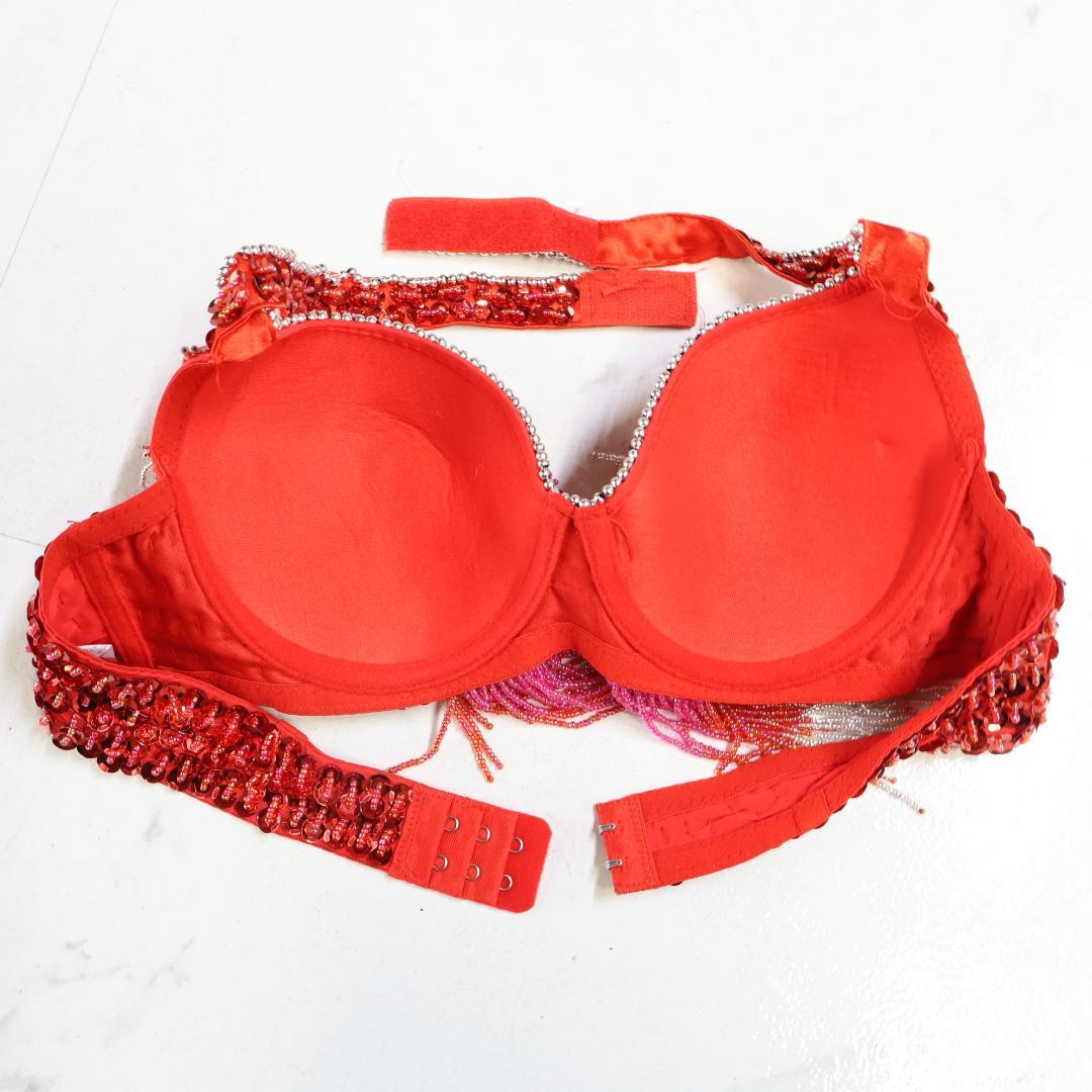 【ベリーダンス用 オリエンタル衣装】レッド スパンコールラメ多数 赤 ビーズ