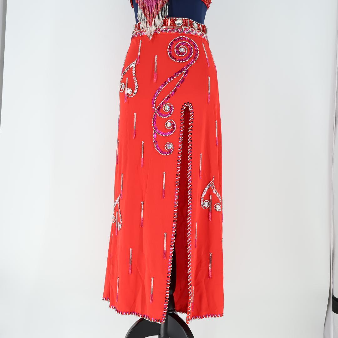 【ベリーダンス用 オリエンタル衣装】レッド スパンコールラメ多数 赤 ビーズ