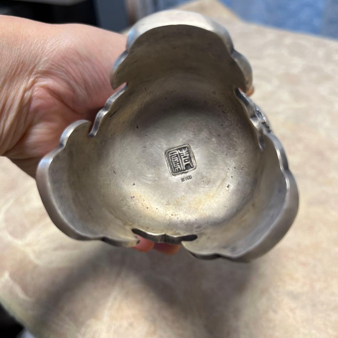 青鳳　内島　市平　花瓶　銀製　四季遊園之図