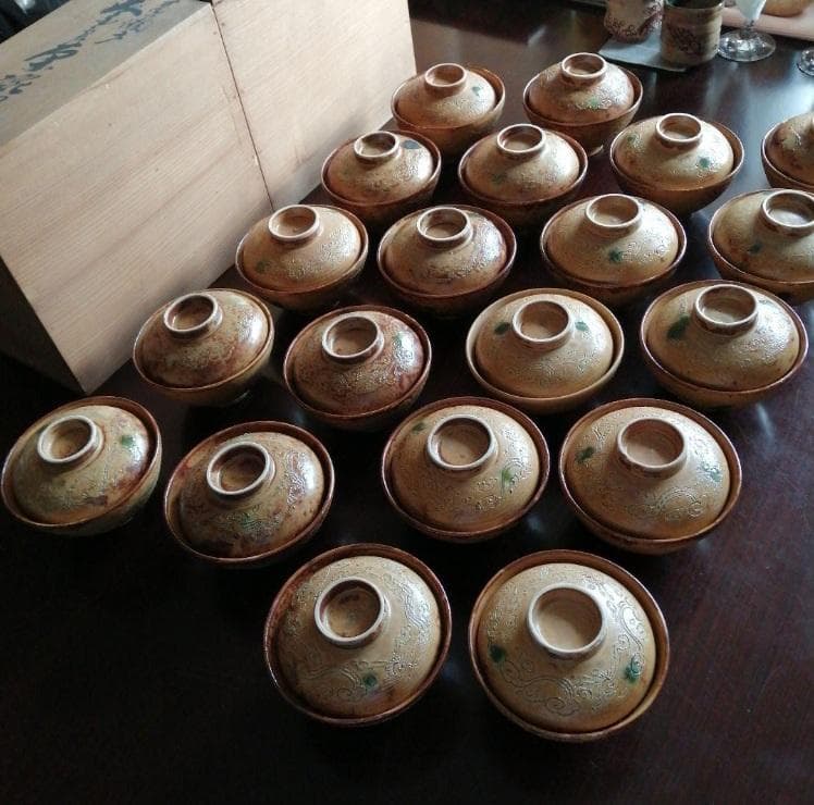 ゆき　加藤春二　黄瀬戸蓋茶碗　20客　など2点