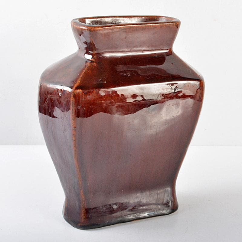 中国　紅釉　面取六角瓶　V　R5455B