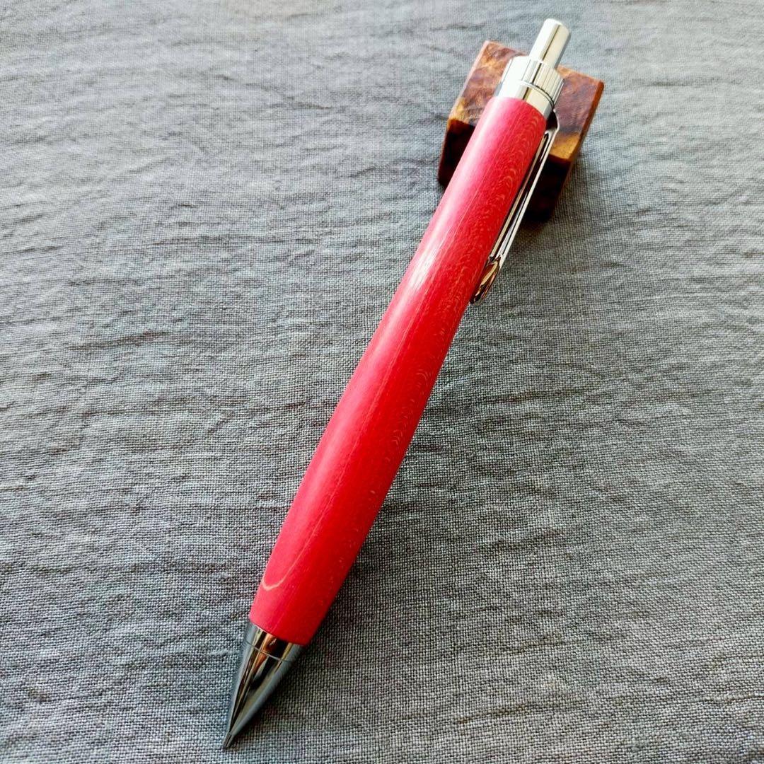 【薄赤】　スタビライズドウッド　ハンドメイド　木軸シャープペン　0.5mm