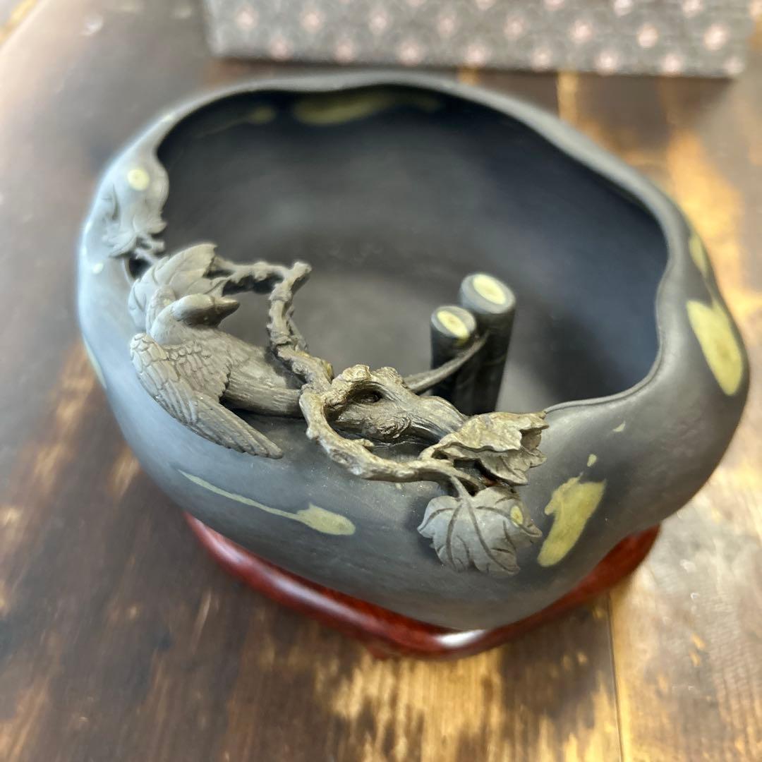 書道 硯 梅花坑水盂枝に鳥型　美術品　芸術家　骨董品　工芸品　最高級　逸品　中国
