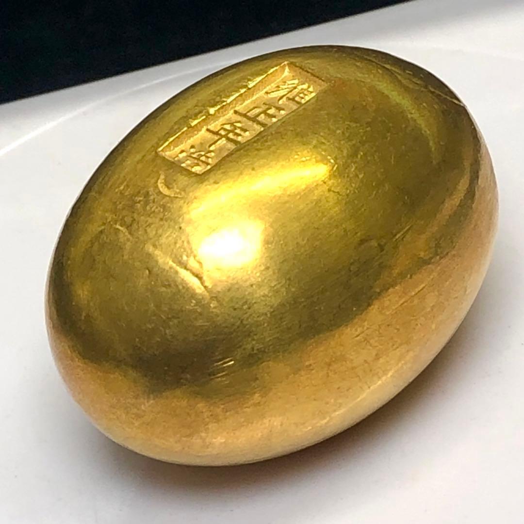 縁起物　金元宝 金卵型 オブジェ刻印付き 開運金卵　置物　永久保存