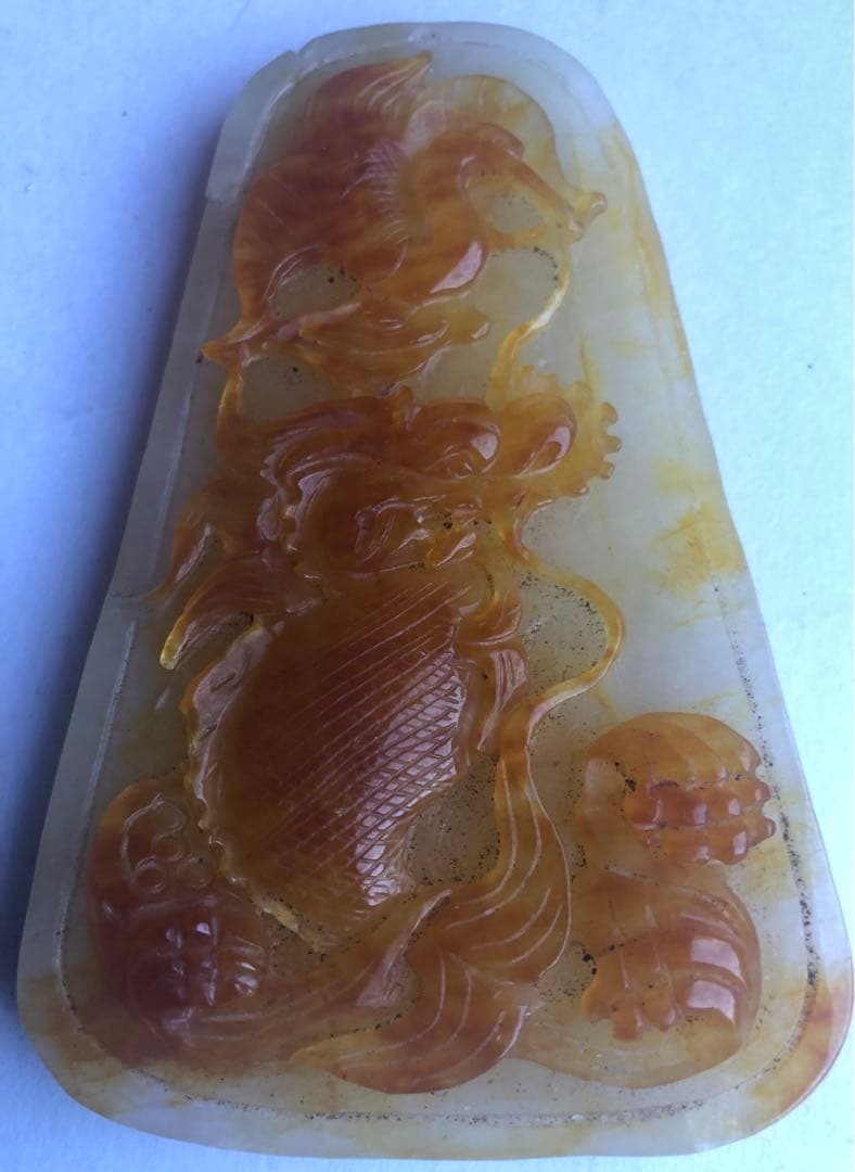 黄玉細密彫り鳳と何でしょアンティークオブジェ