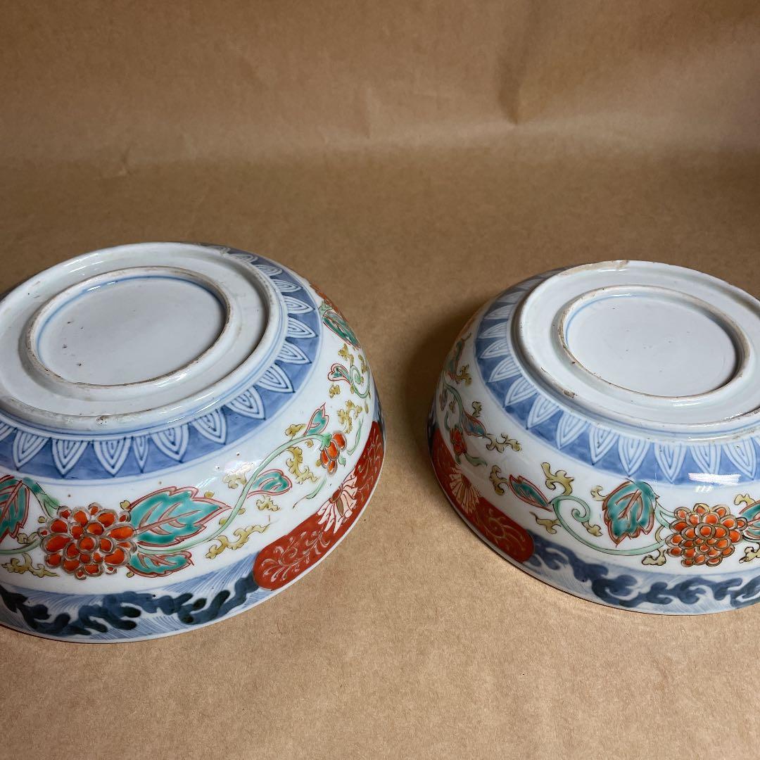 鉢2点　【m142 二重高台　伊万里　骨董　レトロ　深鉢　呉須色絵　染付】