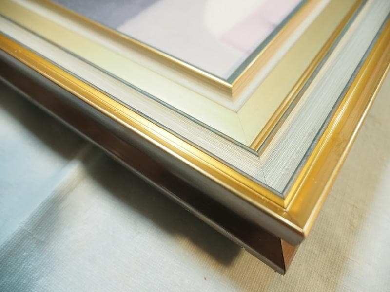 【新春売り】人物画　油絵　東郷青児　山と河　F6　額付き　手描き　肉筆