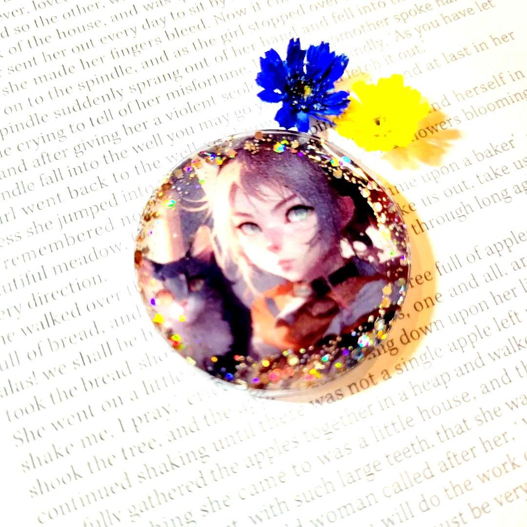 No.182❤猫❤美少女❤レジン❤ヘアゴム ブローチ