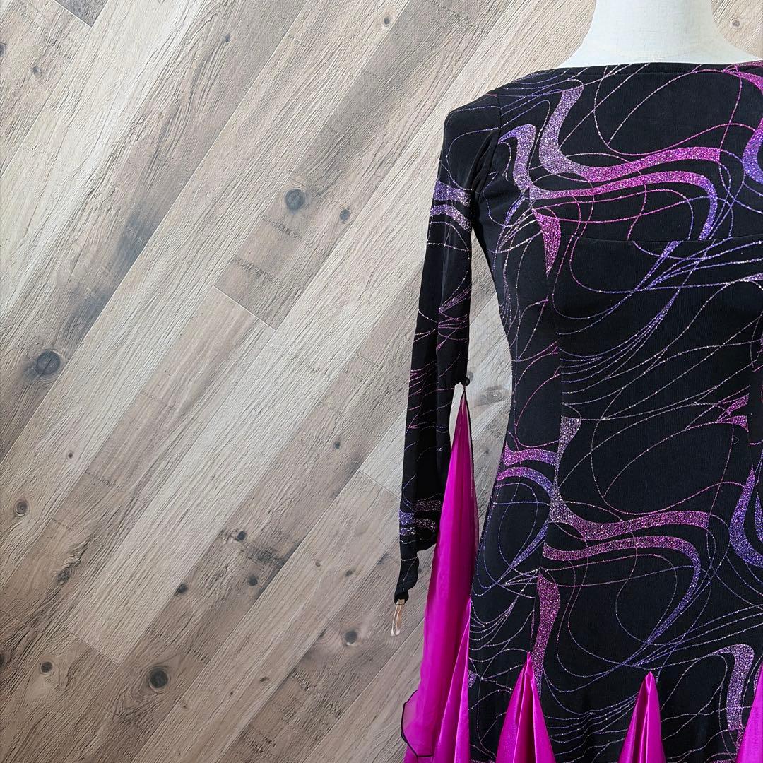 サンヨシムラ 日本製 社交ダンス 衣装 長袖 ドレス ラテン スタンダード 黒L