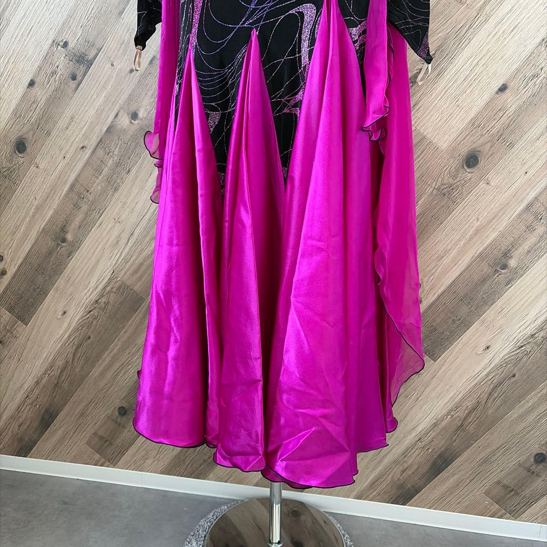 サンヨシムラ 日本製 社交ダンス 衣装 長袖 ドレス ラテン スタンダード 黒L