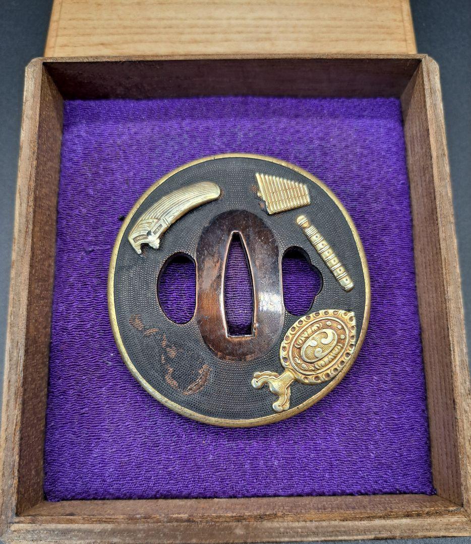 赤銅魚々子地金覆輪和楽器鍔 鐔 日本刀 刀 刀装具 時代物 真剣 居合 古美術