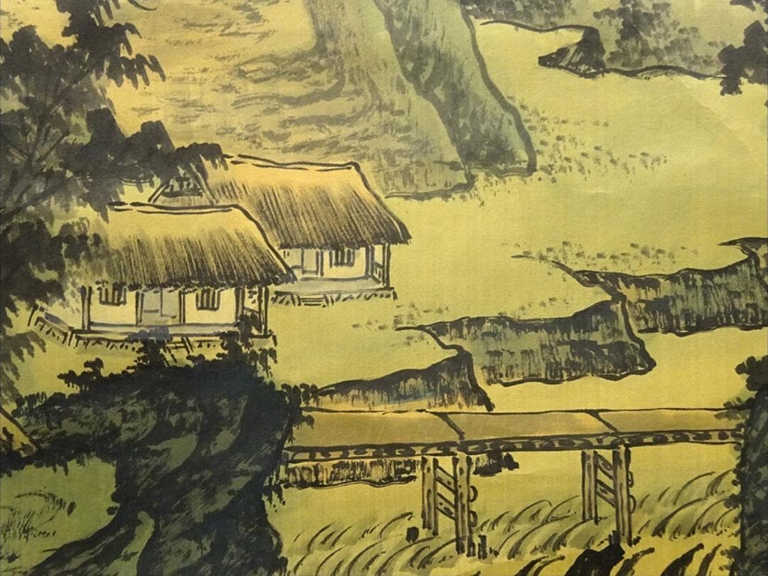 大幅掛軸 陳世向『李白 望盧山瀑布』中国画 絹本 箱付 掛け軸 a03253