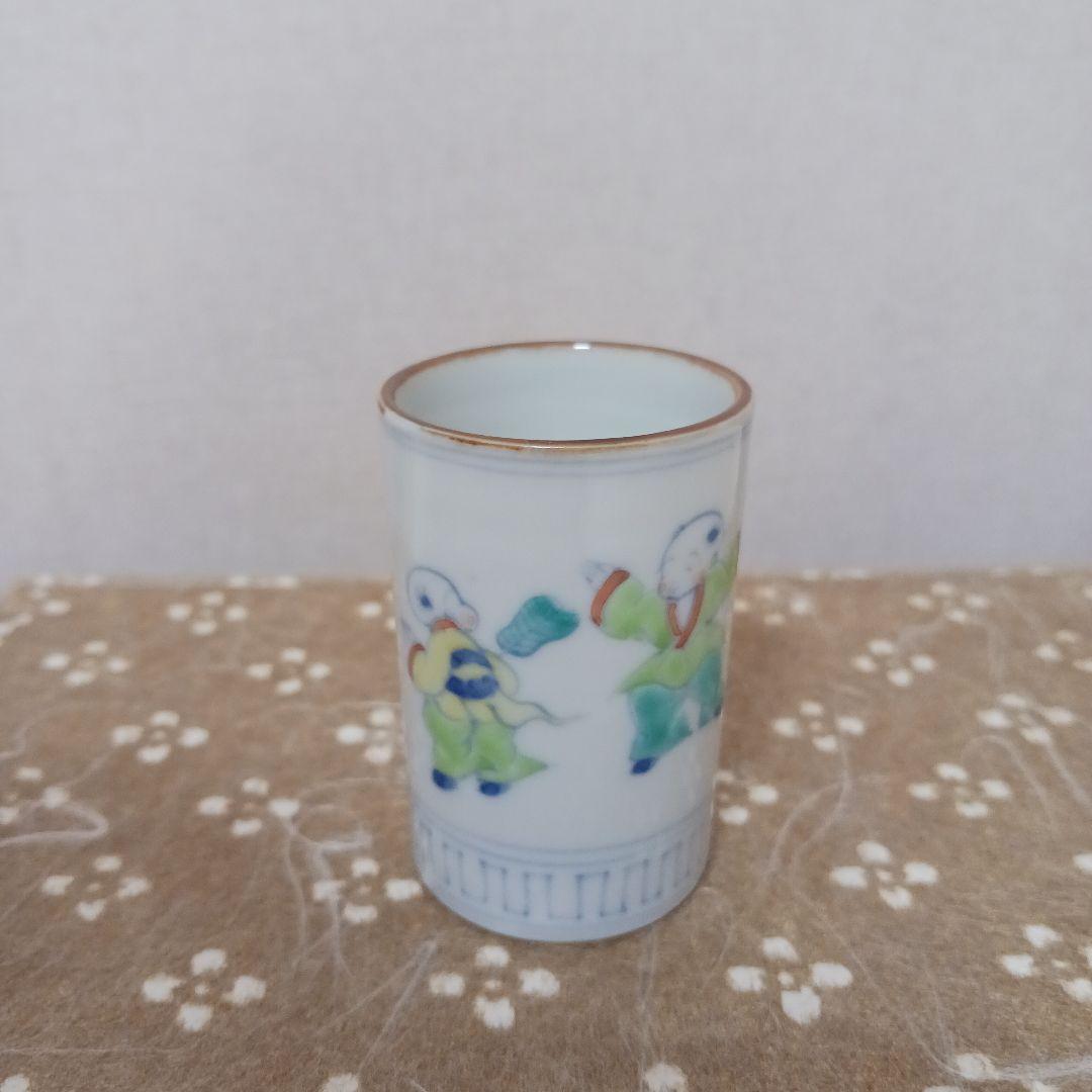 高野昭阿弥作　3点セット (茶碗、振出、巾筒) 色紙唐子 茶道具