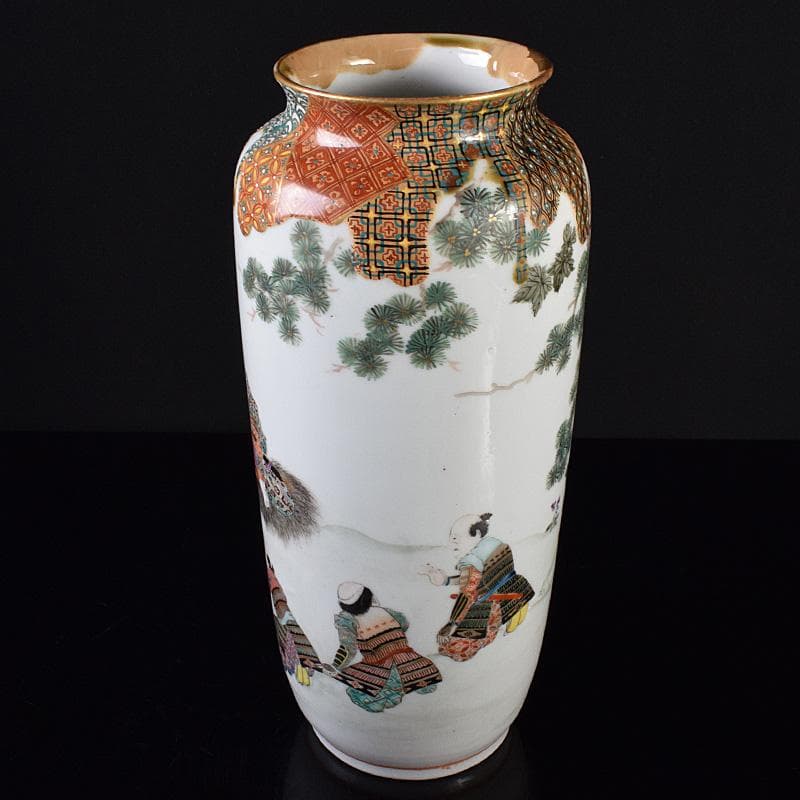 九谷焼　古九谷　色絵金彩　山水人物文瓶　V　R8111