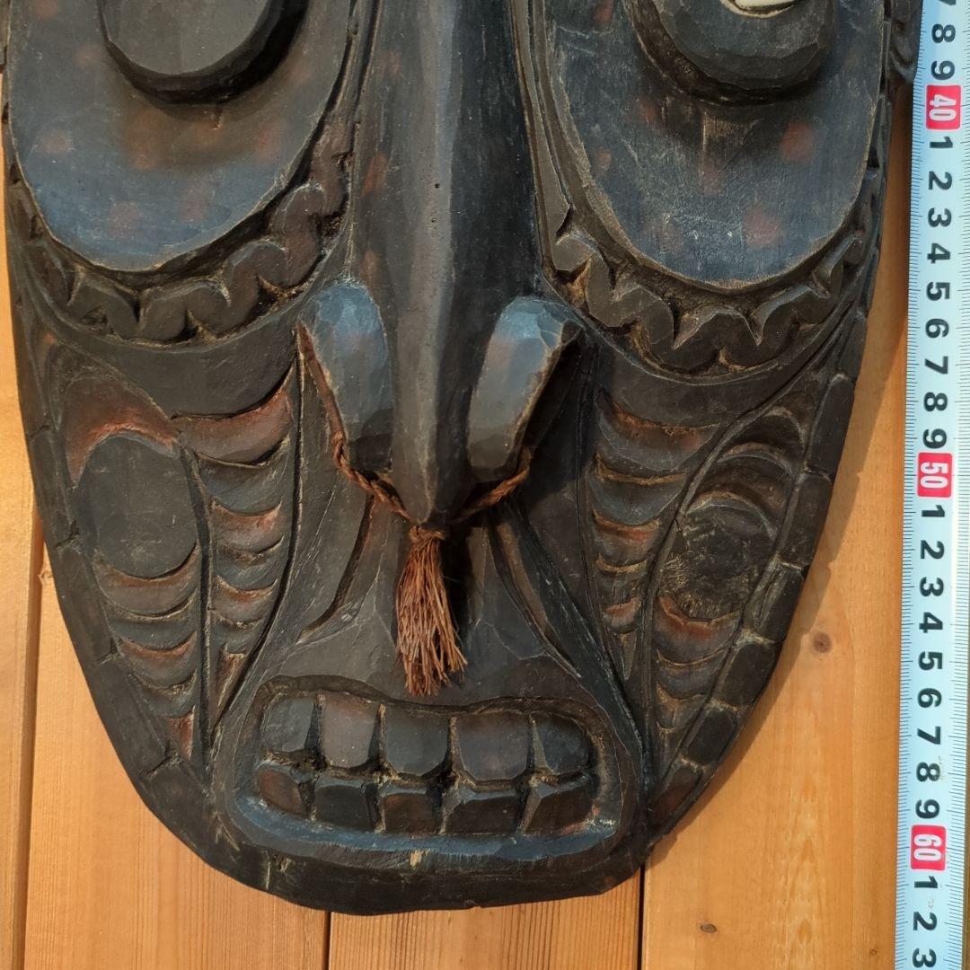 アンティーク　パプアニューギニアの木製マスク　長さ62センチ貝殻目