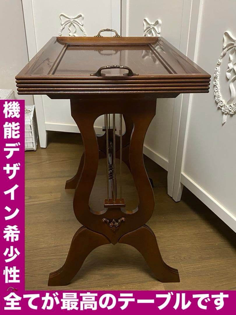 超希少♦️最高級 天板トレー ロココ テーブル♦️英国 アンティーク♦️ハープ♦️送料込