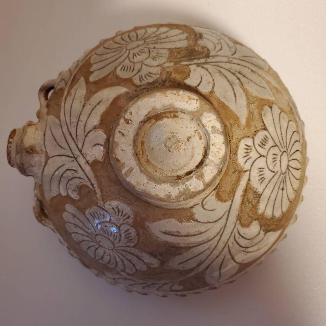 中国古玩　磁州窯　双耳扁壺　時代物唐物