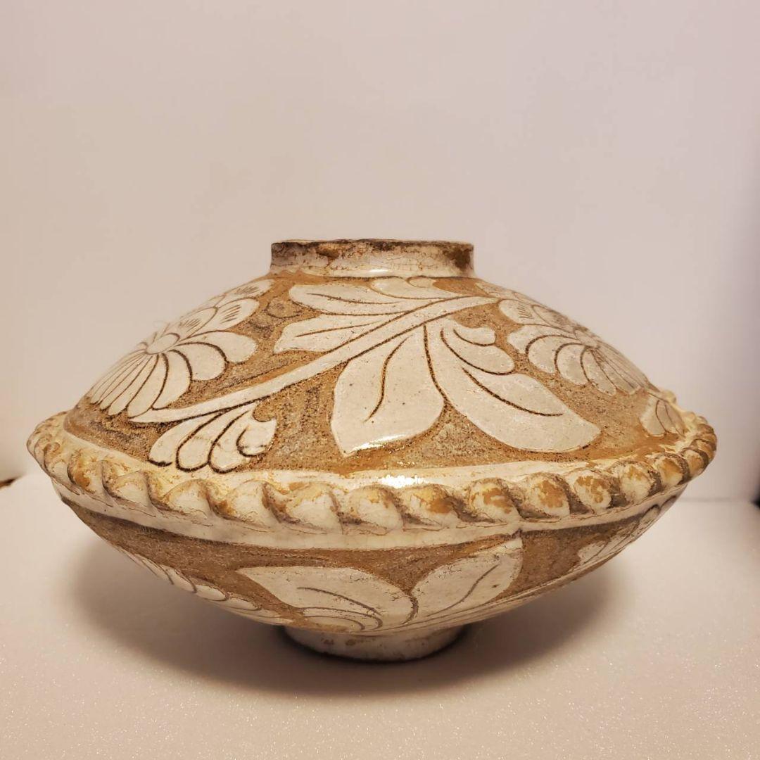 中国古玩　磁州窯　双耳扁壺　時代物唐物