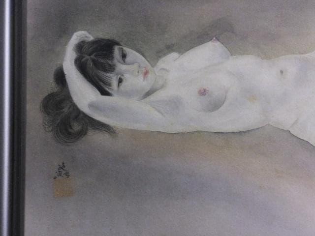 島内史郎　落款印譜 共シール『裸婦』日本画 紙本に岩絵具彩色 8号 0718D