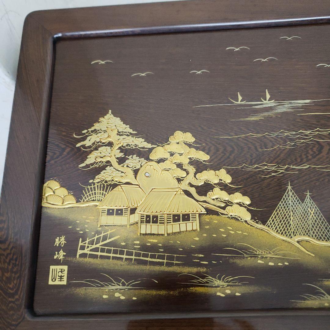 蔵出し特価　鉄刀木(たがやさん)本金蒔絵飾り台作家物　面取りガラスカバー付き