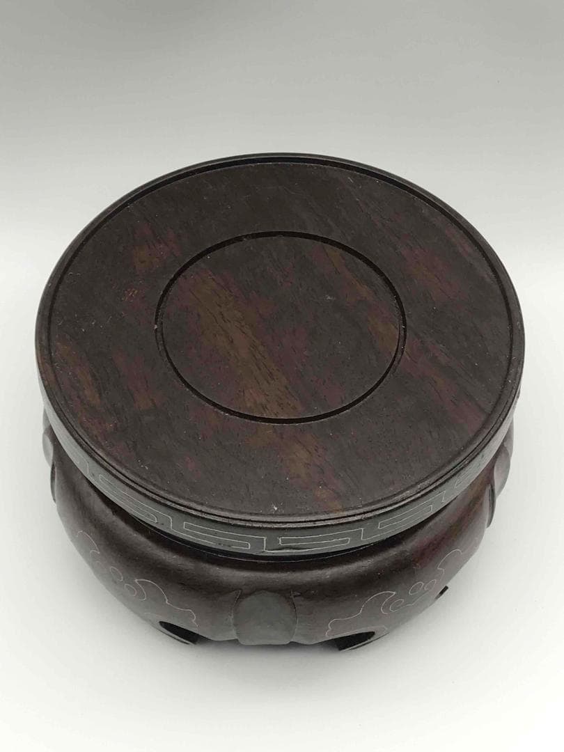 硬木嵌銀線花台　香炉台　銀線模様埋込み　飾り台　盆栽台　花瓶台　置物(B-22)