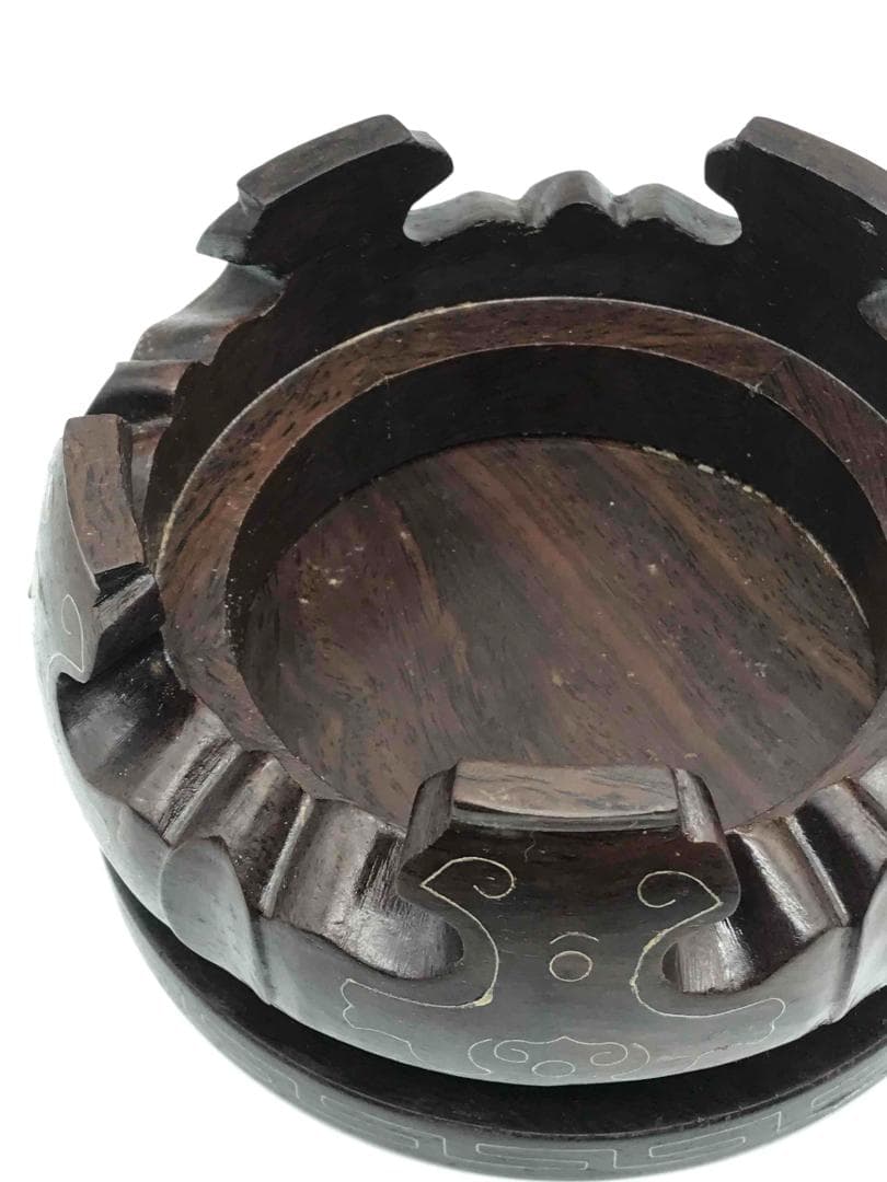 硬木嵌銀線花台　香炉台　銀線模様埋込み　飾り台　盆栽台　花瓶台　置物(B-22)