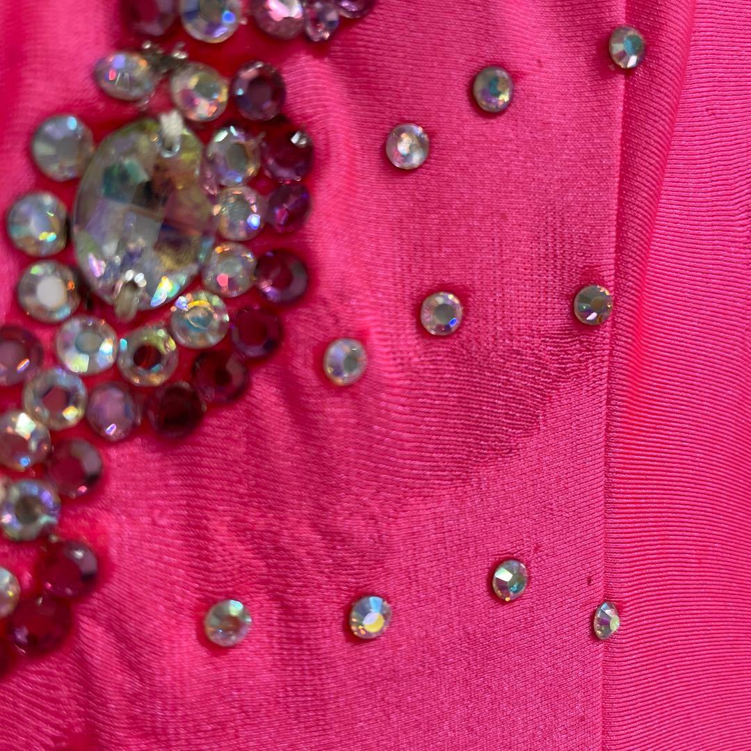 Y5697★SM★ピンク オーストリッチ スワロ スタンダードドレス☆社交ダンス