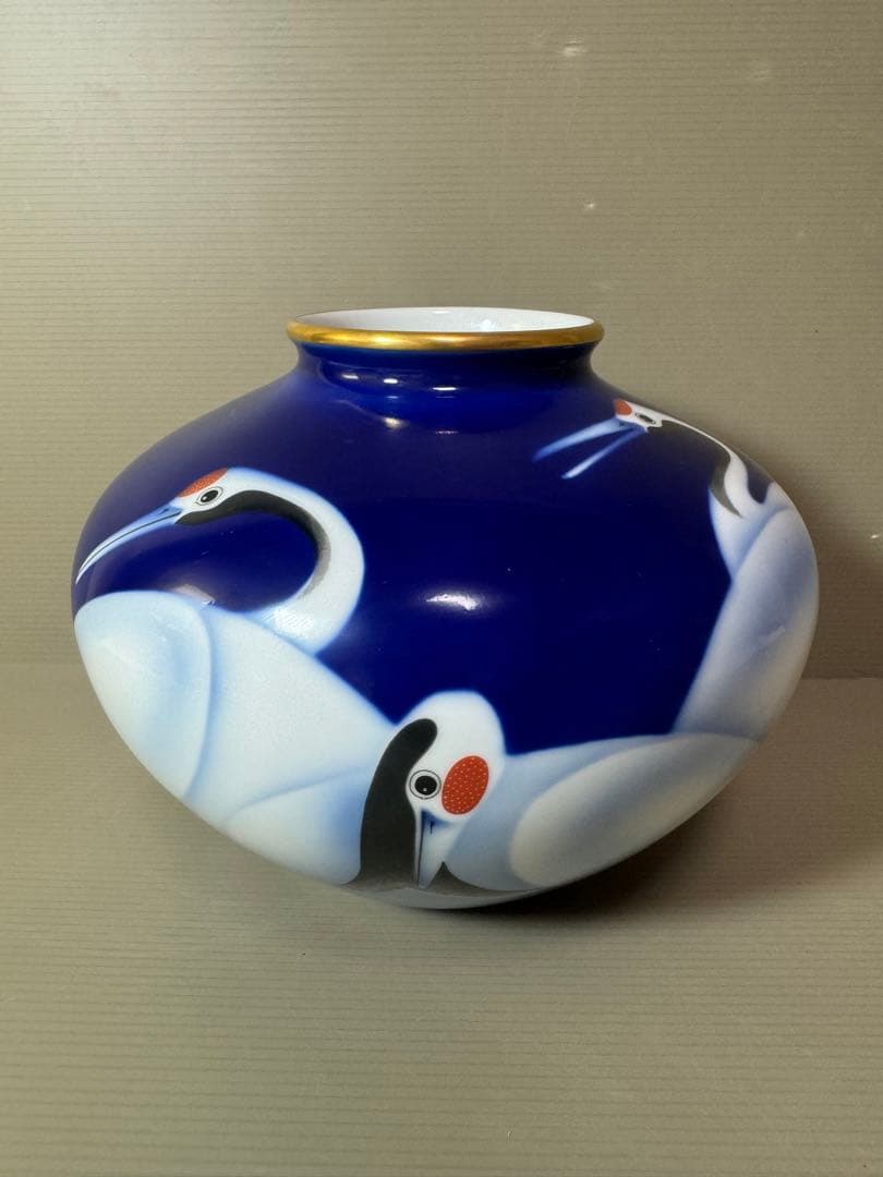 2740 深川製磁　金縁鶴文　花瓶