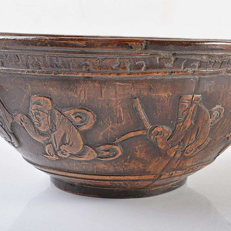 中国　唐物　椰子の実盃　内銀張　山水人物文　煎茶碗　2点まとめて　C　R6288