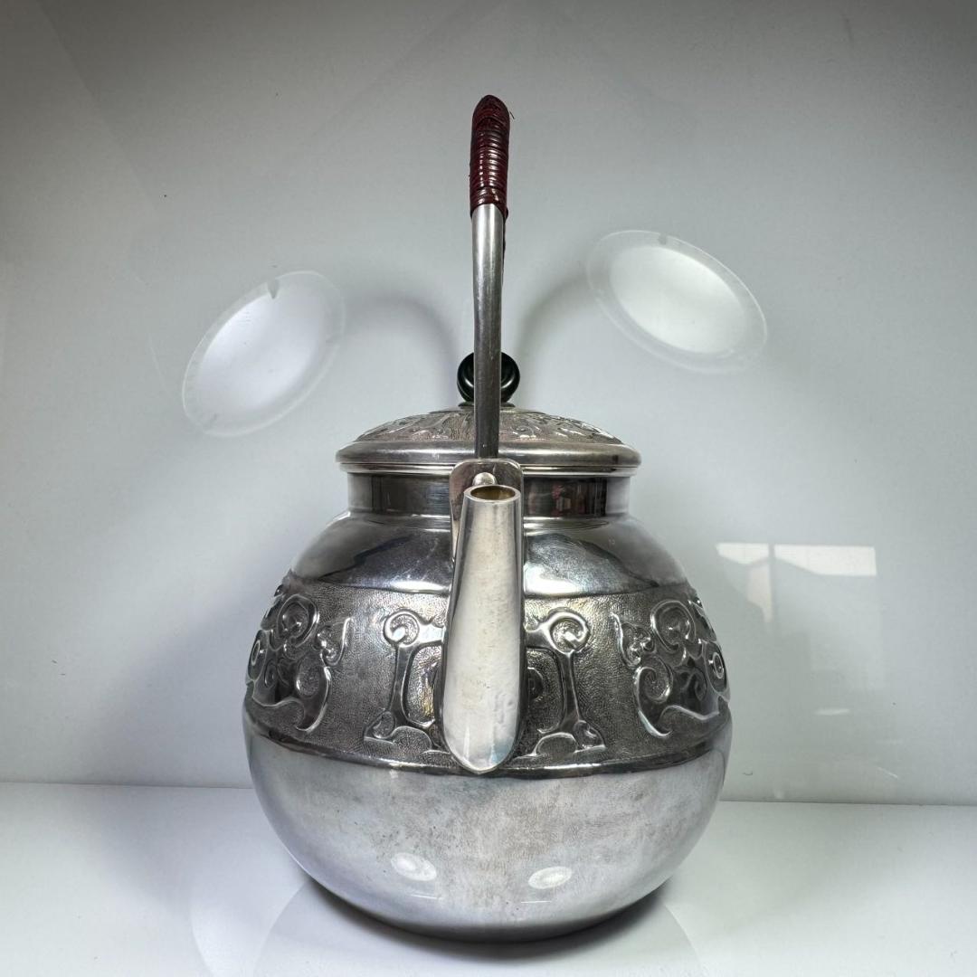 純銀製 蔵六 砲口湯沸 貴石摘 銀瓶 箱付 古美術品 純銀保証 湯沸 やかん