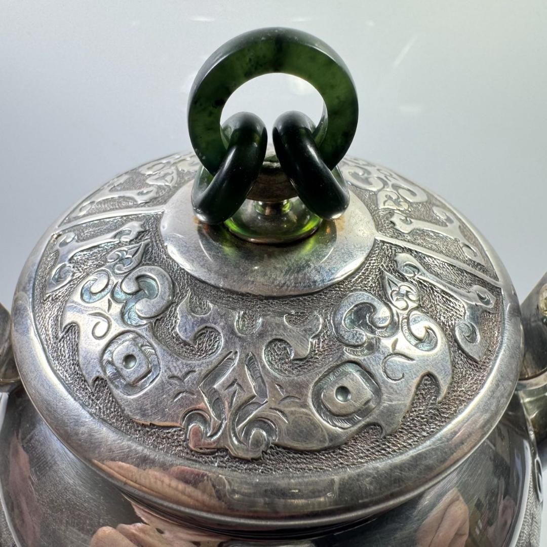 純銀製 蔵六 砲口湯沸 貴石摘 銀瓶 箱付 古美術品 純銀保証 湯沸 やかん