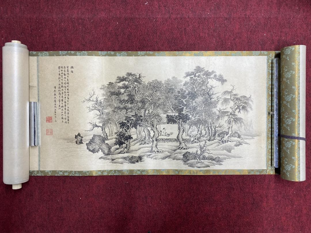 山岡山泉 傳李龍眠蘆浩然 李公麟 山居十志図 模写巻物 拳春園 肉筆 明治 掛軸