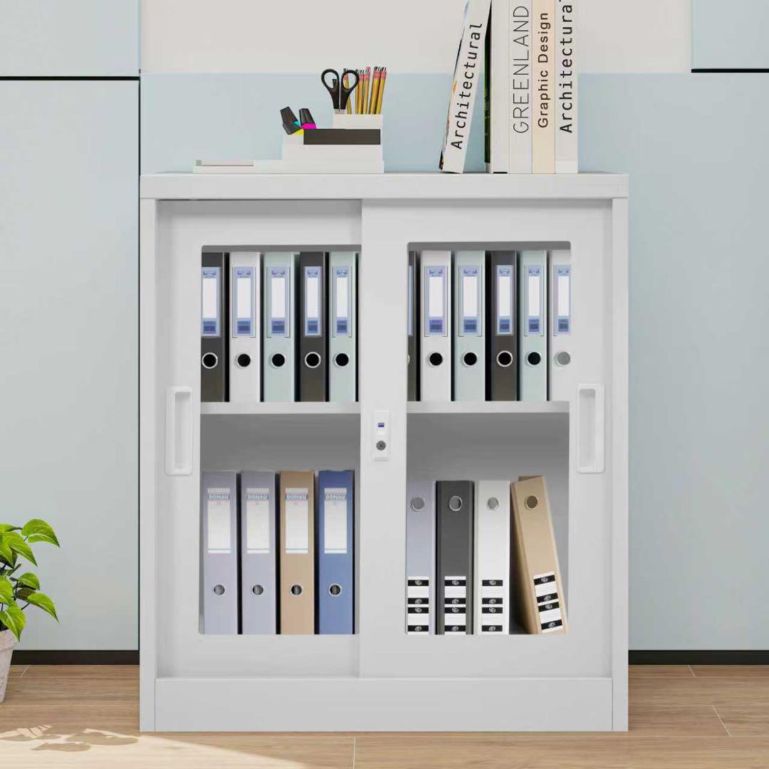 【新品】引き戸式スチール書庫 A4対応 可動棚 日本語説明書付き