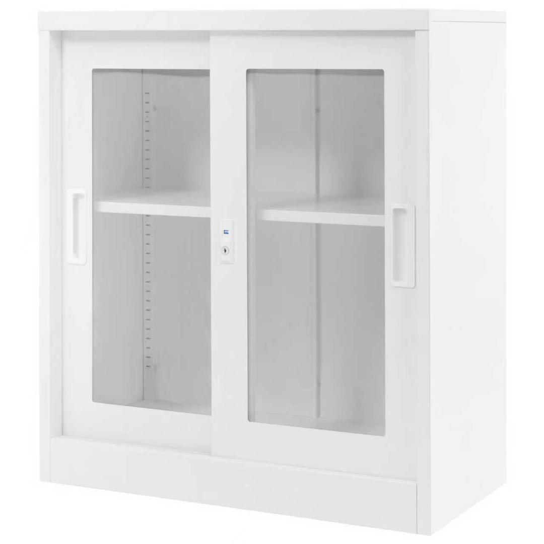 【新品】引き戸式スチール書庫 A4対応 可動棚 日本語説明書付き