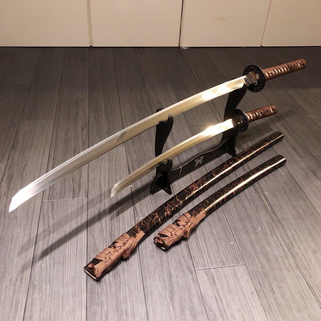 高級模造刀　高級居合刀　太刀　大小セット　本研波刃　亜鉛合金