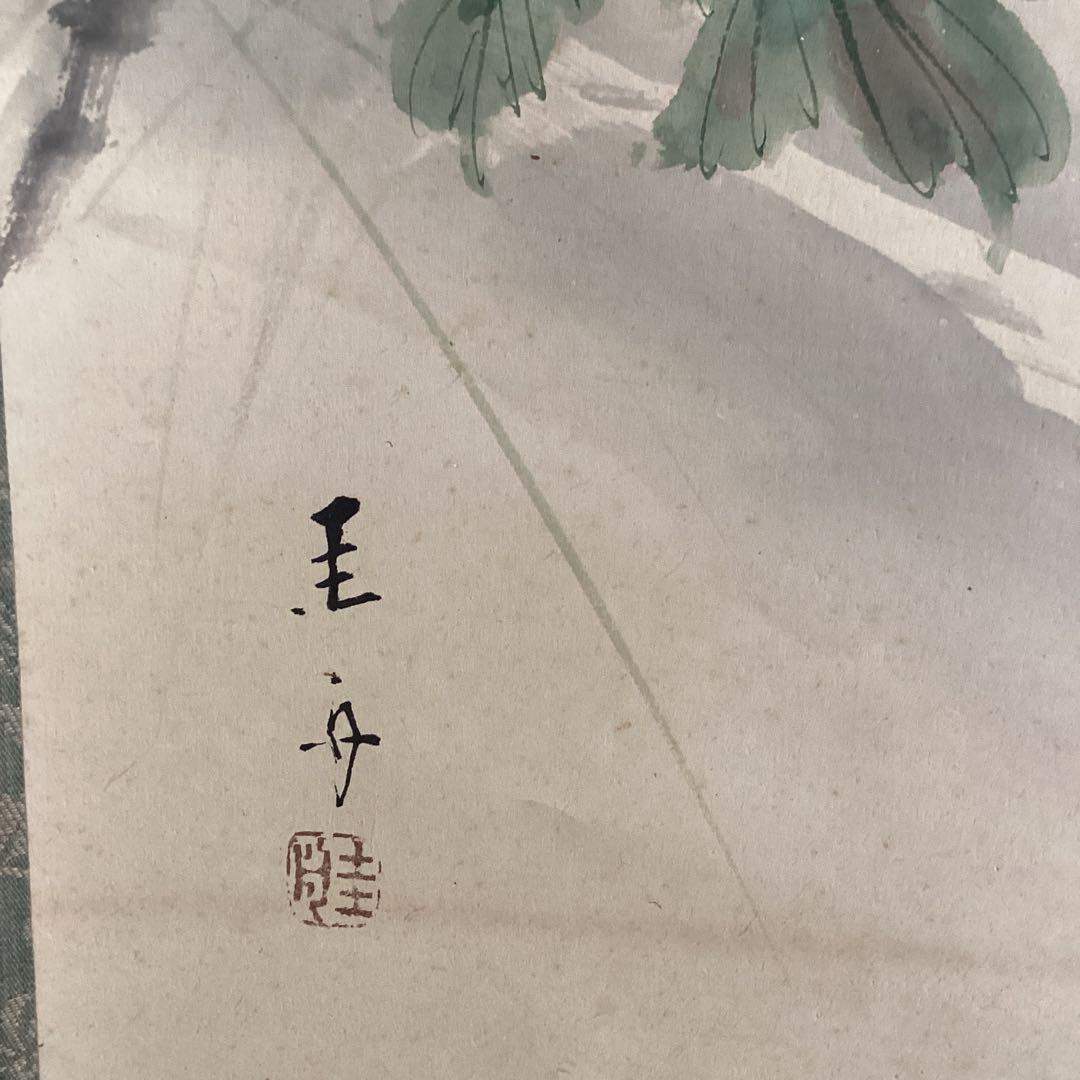 圭舟筆紙本　【芍薬に小禽図】　彩色画　掛け軸一幅　未鑑定品