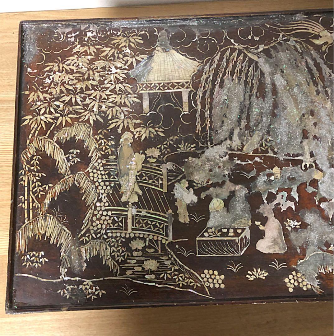 中国美術 香台 花台 時代 花鳥山水人物蒔絵 螺鈿細工 最終値引