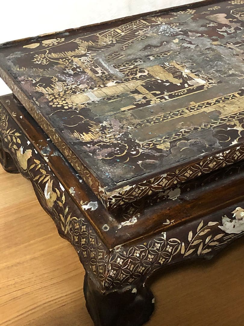 中国美術 香台 花台 時代 花鳥山水人物蒔絵 螺鈿細工 最終値引