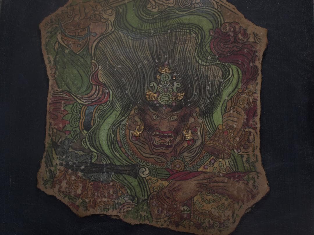 中国唐時代　敦煌莫高窟壁画 彩絵　人物像 発掘品 AK1908A6-1