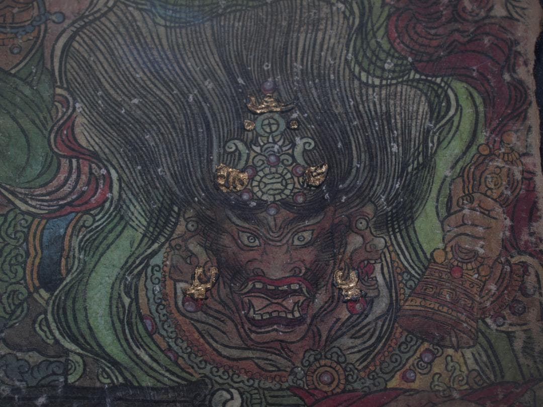 中国唐時代　敦煌莫高窟壁画 彩絵　人物像 発掘品 AK1908A6-1