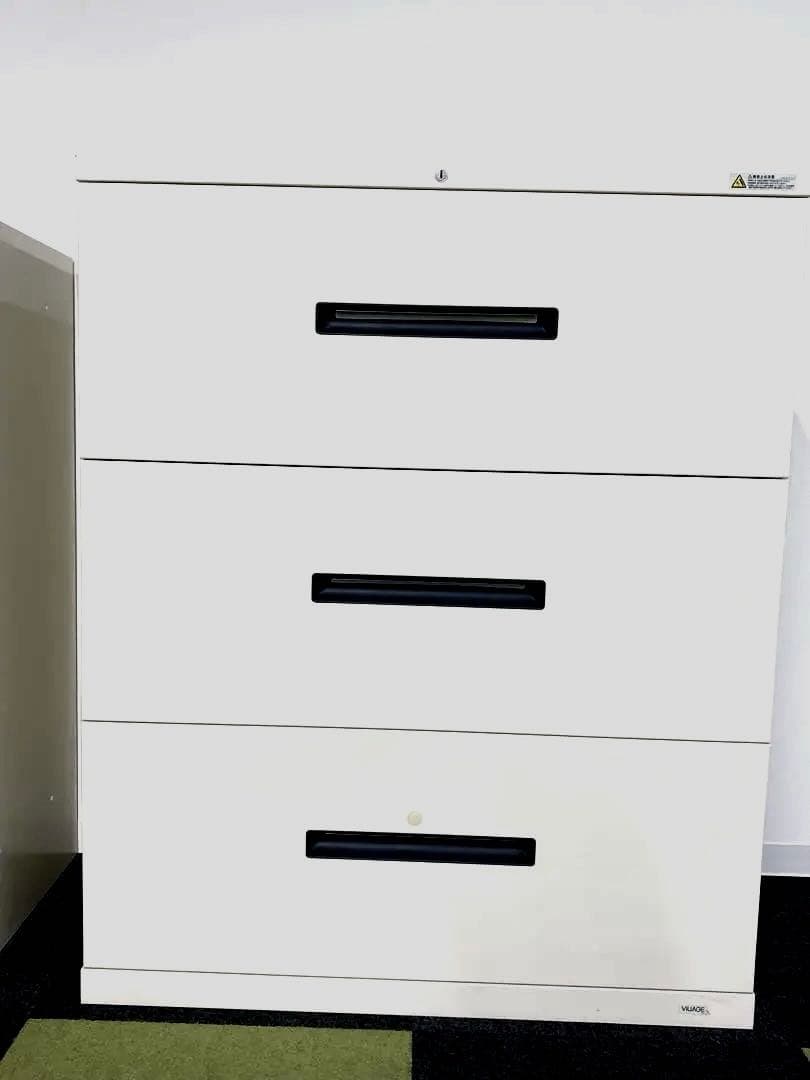 本日完全終了 送料込 オカムラ　ホワイト 3段キャビネット スライド棚付き