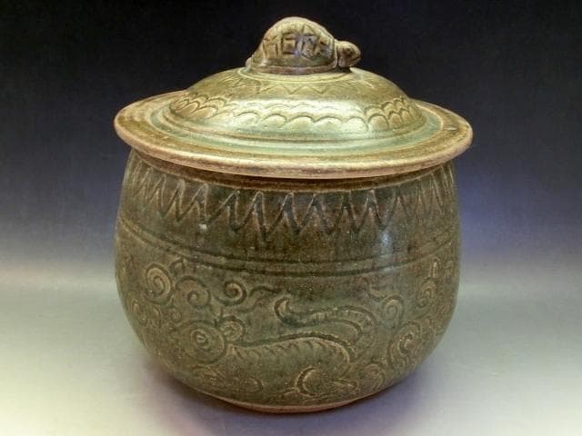 蓋物■唐物亀乗り珍獣唐草鉄釉蓋鉢 菓子器 古玩 中国 古美術 時代物 骨董品■