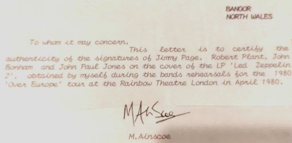 ☕【直筆サイン・鑑定文書付】レッドツェッペリン　Ⅱ　LPジャケット